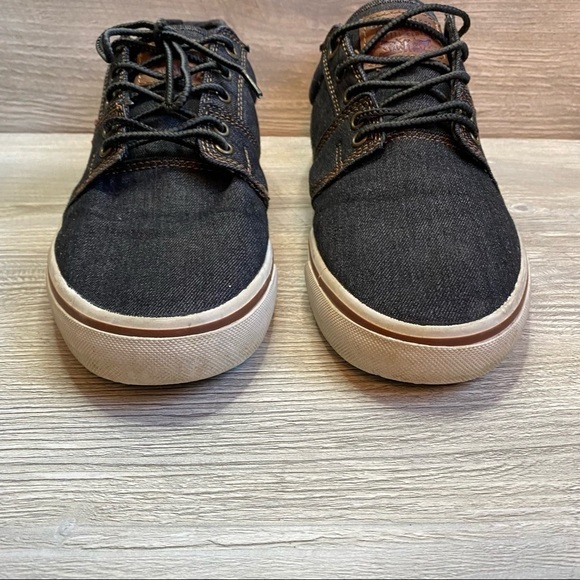 Mens Levi’s dark denim canvas leather patch slip on sneakers red tab size 7.5 - Picture 2 of 11